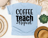 Coffee Teach Repeat Bold graphic tee in Chambray