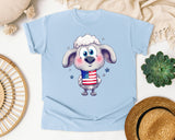 Patriotic Poodle Puppy graphic tee in Chambray