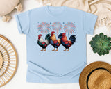 Patriotic Roosters Fireworks graphic tee in Chambray