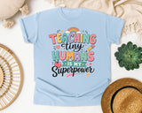 Teaching Tiny Humans Is My Superpower graphic tee in Chambray