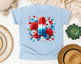 Patriotic Popsicle With Flowers graphic tee in Chambray