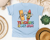 Teaching Is My Jam graphic tee in Chambray