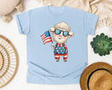 Sheep Holding American Flag graphic tee in Chambray