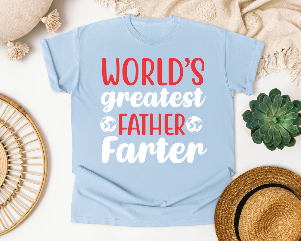 World's Greatest Father Farter White graphic tee in Chambray