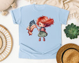 Girl With American Flag graphic tee in Chambray