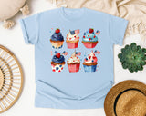 Patriotic Cupcakes Pink graphic tee in Chambray