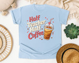 Half Teacher Half Coffee Retro graphic tee in Chambray