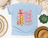 Hello First Grade Pencil graphic tee in Chambray