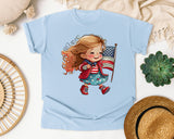 Girl Waving American Flag graphic tee in Chambray