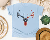 Patriotic Deer Skull Antlers graphic tee in Chambray