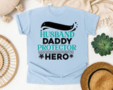 Husband Daddy Protector Hero White graphic tee in Chambray