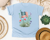 Flag With Wildflowers graphic tee in Chambray