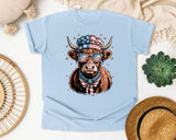 Patriotic Highland Cow graphic tee in Chambray