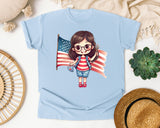 Girl Holding Large Flag graphic tee in Chambray