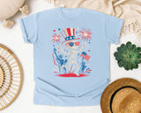 Patriotic Skeleton Fireworks Pink graphic tee in Chambray