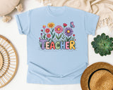 Teacher Wildflowers graphic tee in Chambray