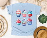 Patriotic Cupcakes Grey graphic tee in Chambray
