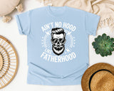 Ain't No Hood Like Fatherhood White graphic tee in Chambray