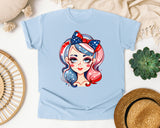 Patriotic Girl With Bow graphic tee in Chambray