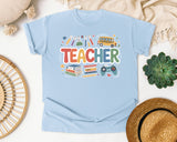 Teacher School Supplies Bright Graphic Tee graphic tee in Chambray