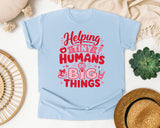 Helping Tiny Humans Do Big Things Red graphic tee in Chambray
