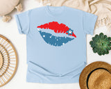 Patriotic Lips Kiss graphic tee in Chambray