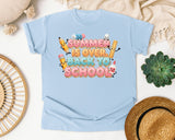 Summer Is Over Back To School Pencils graphic tee in Chambray