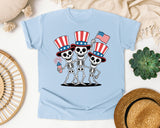 Patriotic Skeleton Trio Grey graphic tee in Chambray
