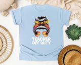 Teacher Off Duty Messy Bun graphic tee in Chambray