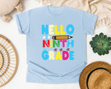 Hello Ninth Grade graphic tee in Chambray
