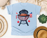 Patriotic BBQ Grill graphic tee in Chambray