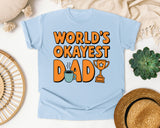 World's Okayest Dad Orange graphic tee in Chambray