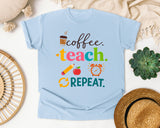 Coffee Teach Repeat Icons graphic tee in Chambray