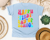 Happy First Day Of School Groovy graphic tee in Chambray