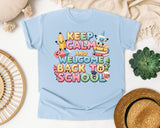 Keep Calm And Welcome Back To School graphic tee in Chambray