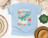 My Teacher Survived 100 Days Of Me Dinosaur graphic tee in Chambray