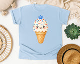 Patriotic Ice Cream Cone Gold graphic tee in Chambray