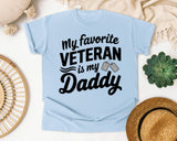 My Favorite Veteran Is My Daddy White graphic tee in Chambray
