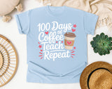 100 Days Of Coffee Teach Repeat graphic tee in Chambray