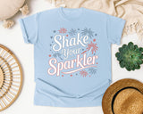 Shake Your Sparkler White graphic tee in Chambray