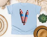 Patriotic Firework Rockets graphic tee in Chambray