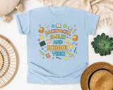 Backpacks Smiles And School Vibes graphic tee in Chambray