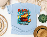 Hot Grillin Cool Chillin Dad Livin graphic tee in Chambray