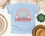 Hello Kindergarten Rainbow graphic tee in Chambray