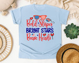 Bold Stripes Bright Stars Brave Hearts graphic tee in Chambray