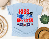 Kiss Me I'm American graphic tee in Chambray