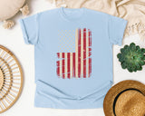 Distressed American Flag graphic tee in Chambray