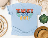 Teacher Mode On Retro graphic tee in Chambray
