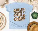 Dad Life Powered By Coffee And Chaos Brown graphic tee in Chambray