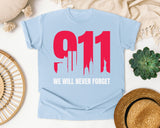 We Will Never Forget White graphic tee in Chambray